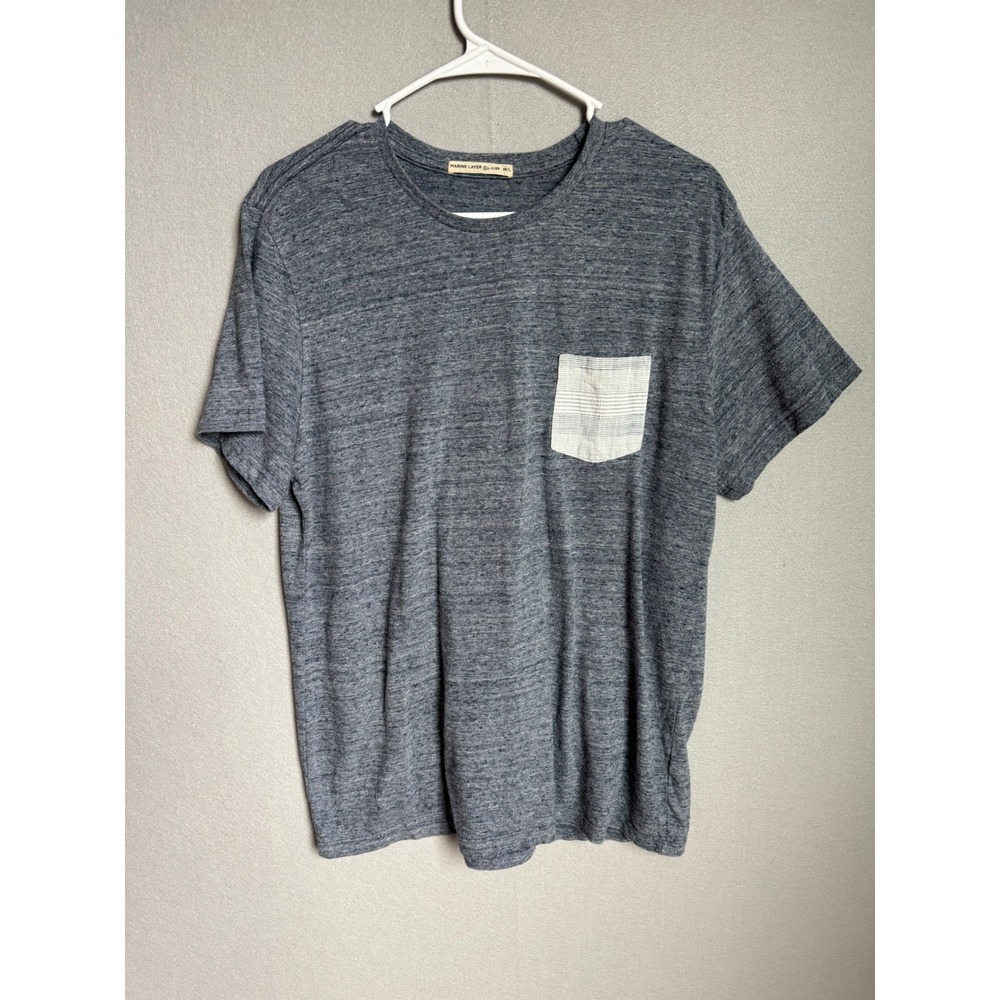 Marine Layer T-Shirt Mens M/L‎ Blue Re-Spun Pocket Tee Heathered Marlbled Cotton
